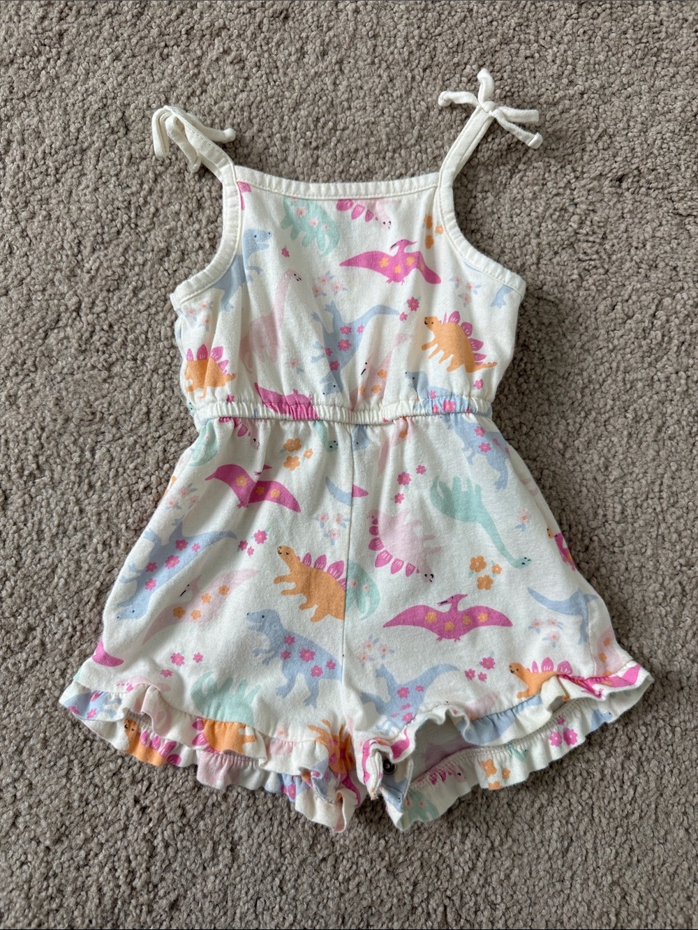 Old Navy Cream Romper with Pink, Orange, Blue & Mint Dino Print